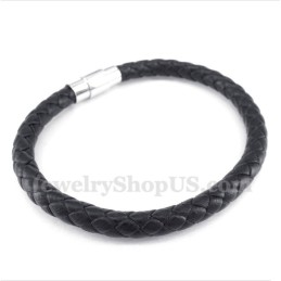 Pulseira De Couro Preta Masculina