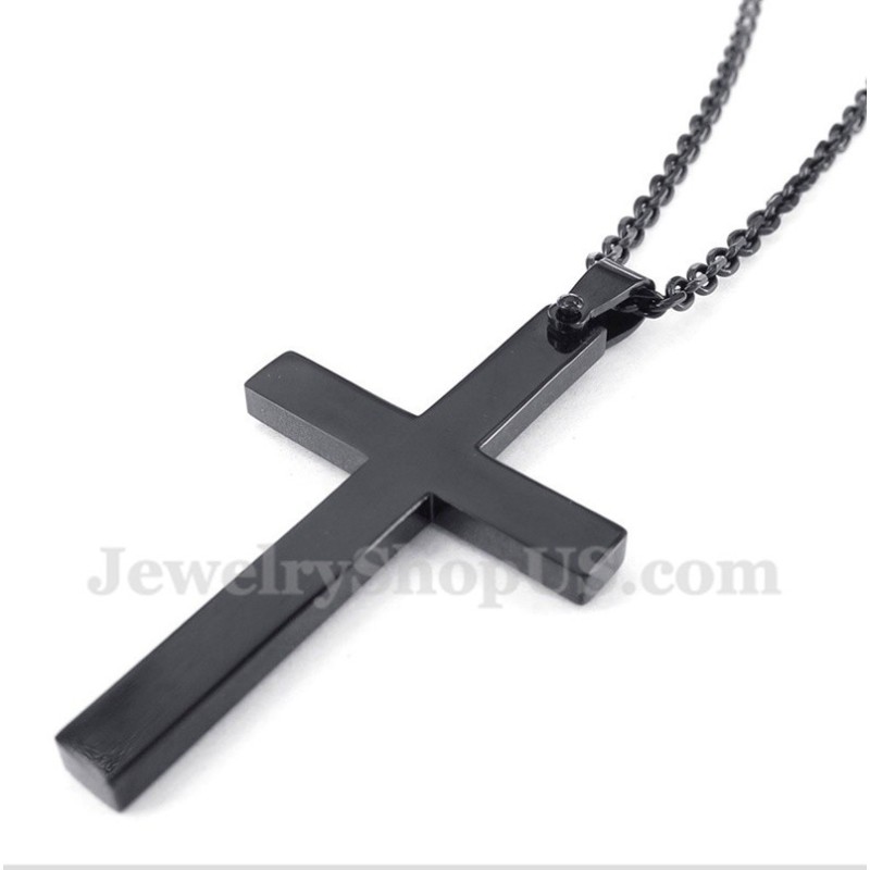 Pingente De Cruz Preta De Titânio Masculino Com Corrente Grátis Pingente De Cruz Preta De Titânio Masculino Com Corrente Grátis