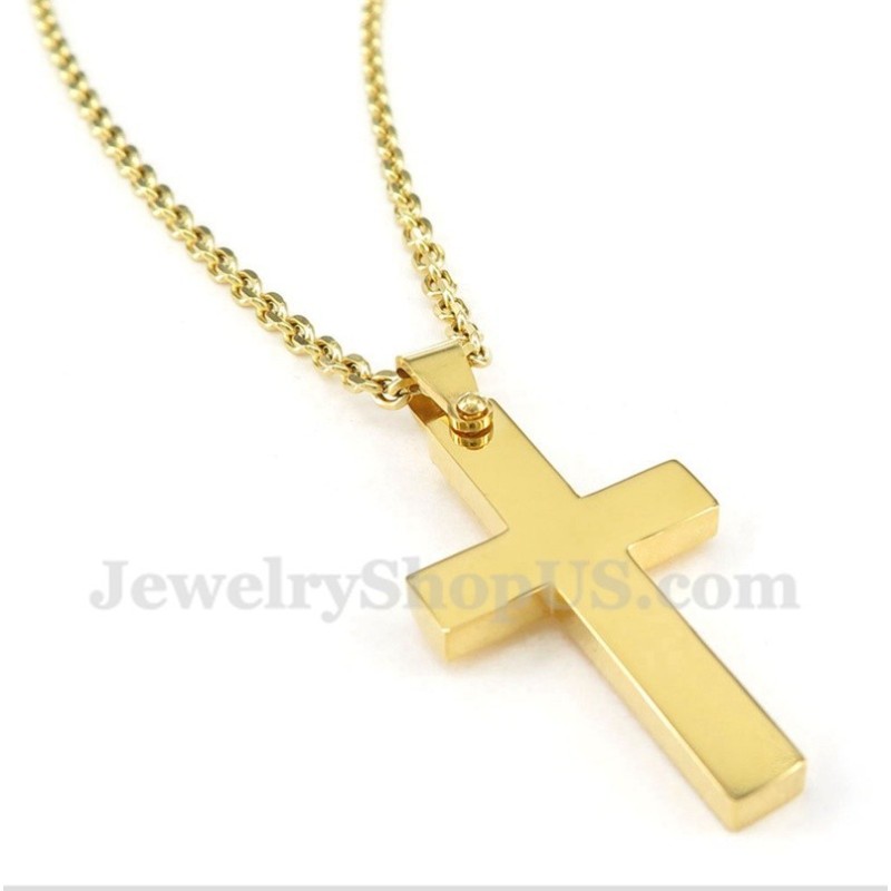 Pingente De Cruz De Titânio Dourado Masculino Com Corrente Grátis Pingente De Cruz De Titânio Dourado Masculino Com Corrente Grátis