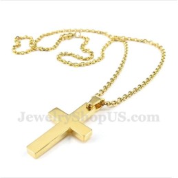 Pingente De Cruz De Titânio Dourado Masculino Com Corrente Grátis