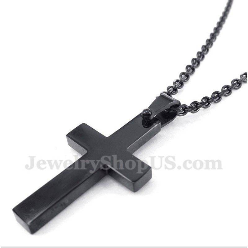 Pingente De Cruz Preta De Titânio Masculino Com Corrente Grátis Pingente De Cruz Preta De Titânio Masculino Com Corrente Grátis