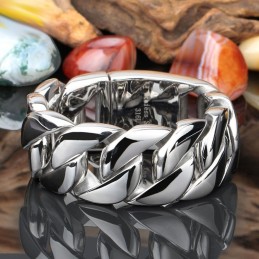 Pulseira De Corrente De Titânio Brilhante Com Seção Grossa Da Moda
