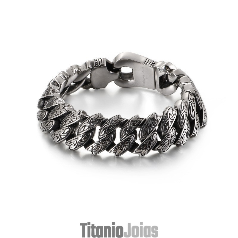 Pulseira De Titânio Floral Retrô Com Personalidade Descolada Para Homens