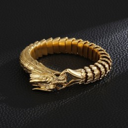 Pulseira Masculina De Titânio Com Padrão De Escamas De Dragão Vintage