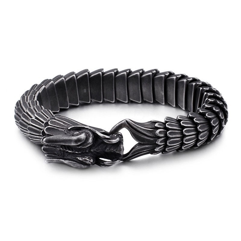 Pulseira Masculina De Titânio Com Padrão De Escamas De Dragão Vintage
