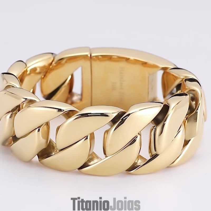 Nova Pulseira De Titânio Masculina Banhada A Ouro