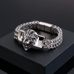 Pulseira De Titânio Com Cabeça De Leão Retrô Para Homens