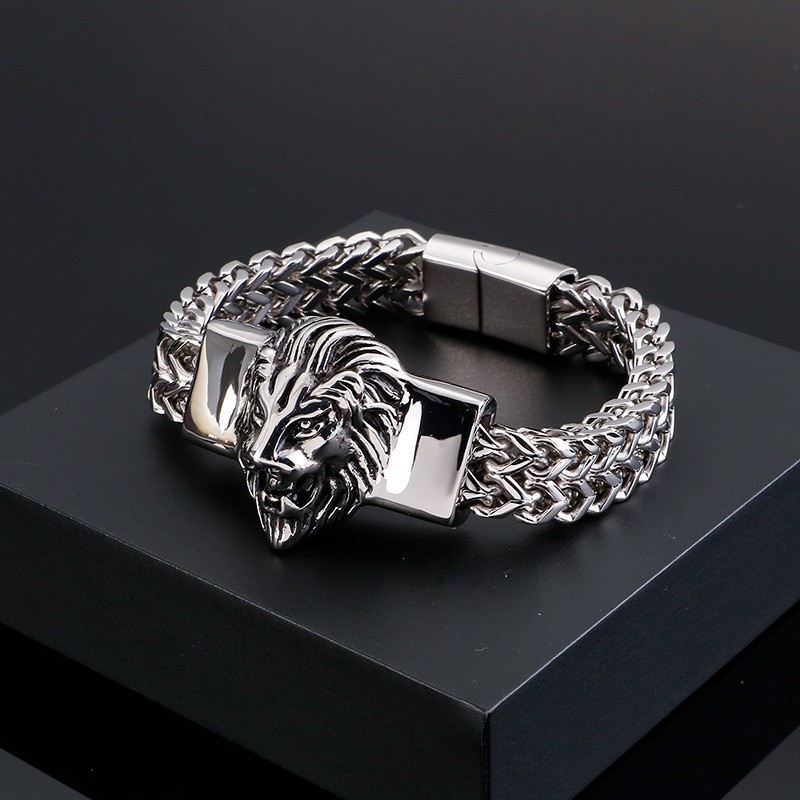 Pulseira De Titânio Com Cabeça De Leão Retrô Para Homens Pulseira De Titânio Com Cabeça De Leão Retrô Para Homens