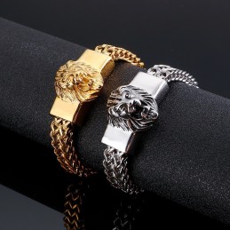 Pulseira De Titânio Com Cabeça De Leão Retrô Para Homens