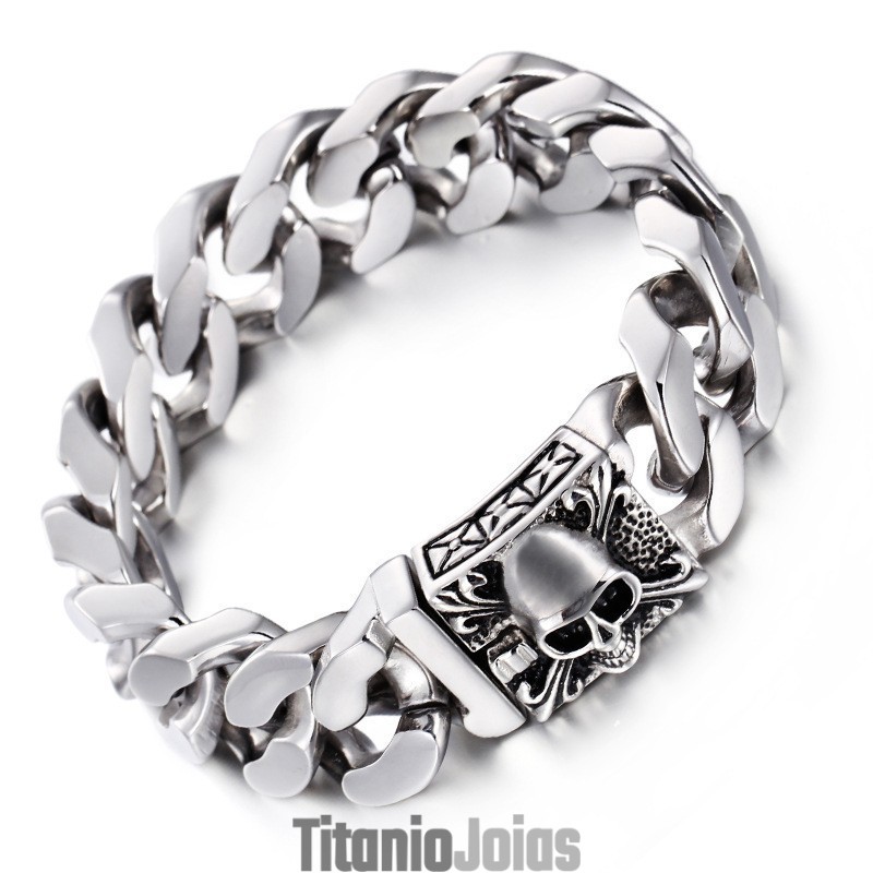 Pulseira De Corrente De Titânio Cubana Pulseira Masculina De Caveira De Titânio Pulseira De Corrente De Titânio Cubana Pulseira Masculina De Caveira De Titânio