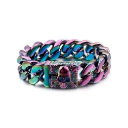 Pulseira De Corrente De Titânio Cubana Pulseira Masculina De Caveira De Titânio