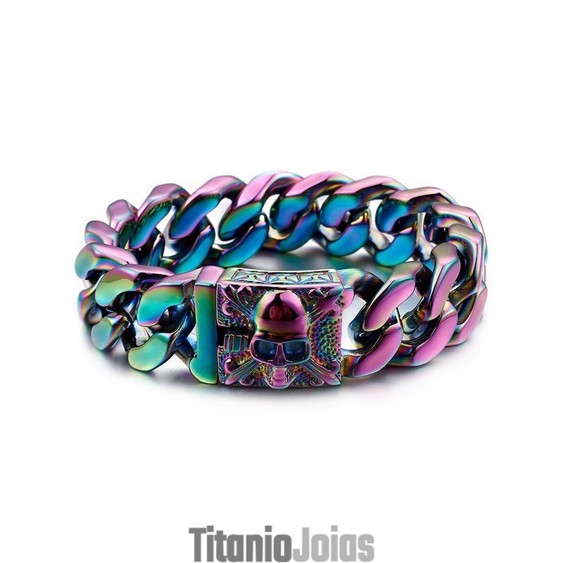 Pulseira De Corrente De Titânio Cubana Pulseira Masculina De Caveira De Titânio