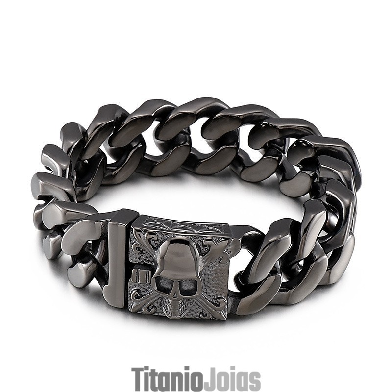 Pulseira De Corrente De Titânio Cubana Pulseira Masculina De Caveira De Titânio Pulseira De Corrente De Titânio Cubana Pulseira Masculina De Caveira De Titânio