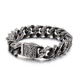 Pulseira Masculina De Titânio Com Argolas Vintage E Caveiras Florais