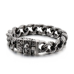 Pulseira Masculina De Titânio Com Argolas Vintage E Caveiras Florais