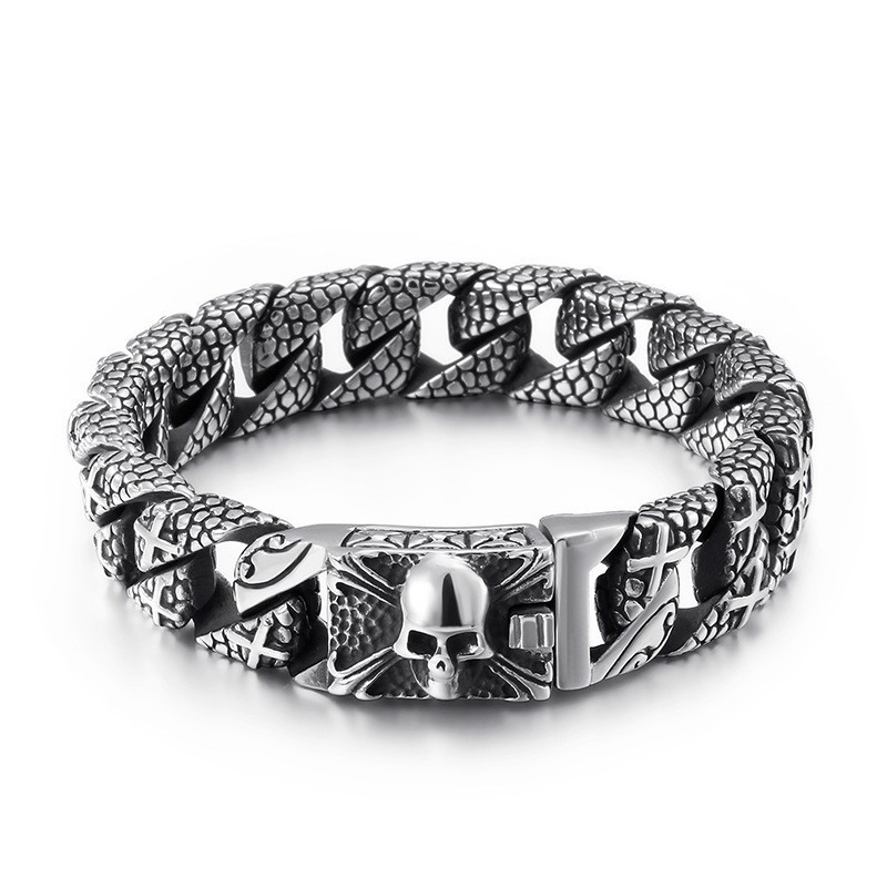 Pulseira Chic Titanium Cross Pulseira Masculina Titanium Skull Pulseira Chic Titanium Cross Pulseira Masculina Titanium Skull