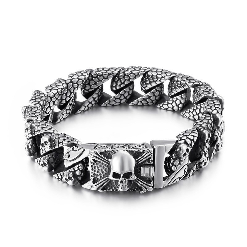 Pulseira Chic Titanium Cross Pulseira Masculina Titanium Skull Pulseira Chic Titanium Cross Pulseira Masculina Titanium Skull