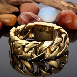 Pulseira Masculina De Titânio Cuba Grossa Hip Hop Trendy Pulseira Masculina Galvanizada De Ouro 18K