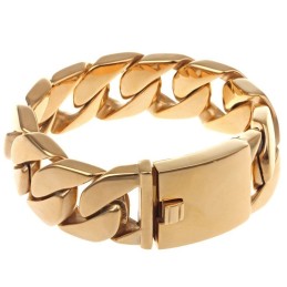 Pulseira Masculina De Titânio Cuba Grossa Hip Hop Trendy Pulseira Masculina Galvanizada De Ouro 18K