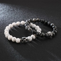 Pulseira De Contas Feita À Mão, Corda Elástica, Turquesa Branca, Titânio, Pulseira De Corda Com Caveira