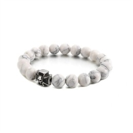 Pulseira De Contas Feita À Mão, Corda Elástica, Turquesa Branca, Titânio, Pulseira De Corda Com Caveira