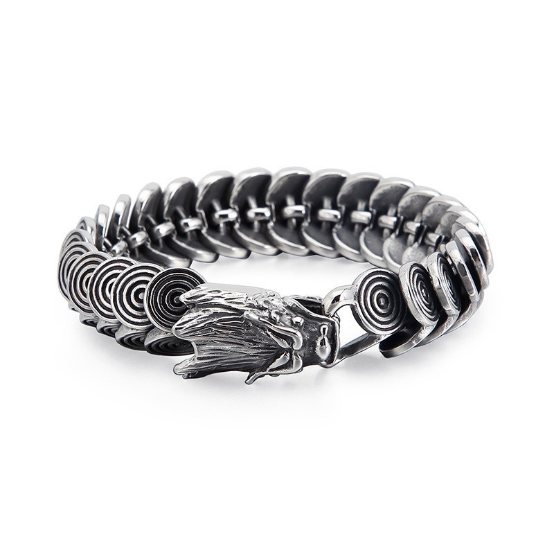 Joias Estilosas De Cabeça De Dragão Em Titânio Para Homens, Pulseira Vintage De Dragão Em Titânio Fundido Joias Estilosas De Cabeça De Dragão Em Titânio Para Homens, Pulseira Vintage De Dragão Em Titânio Fundido