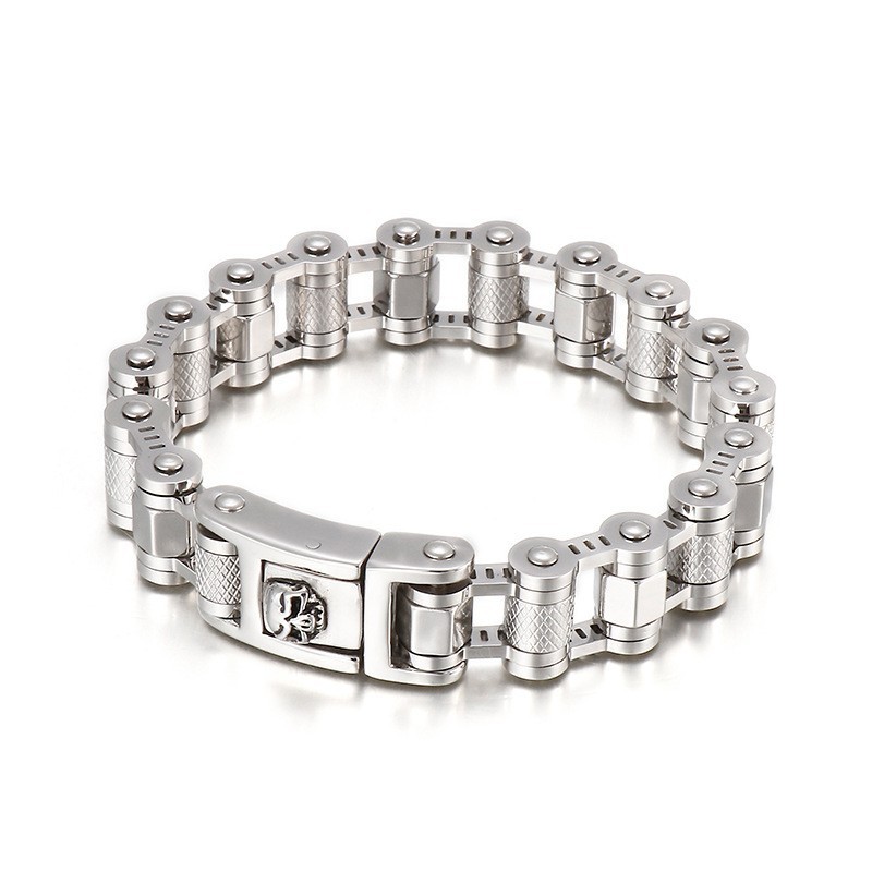 Pulseira De Titânio Com Corrente De Bicicleta E Caveira Para Homens Pulseira De Titânio Com Corrente De Bicicleta E Caveira Para Homens
