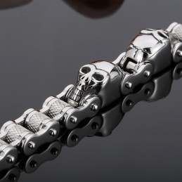Pulseira De Titânio Com Corrente De Bicicleta E Caveira Para Homens