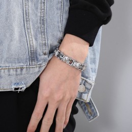 Pulseira De Titânio Com Corrente De Bicicleta E Caveira Para Homens