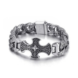 Pulseira Masculina De Titânio Com Padrão Vintage E Cruz