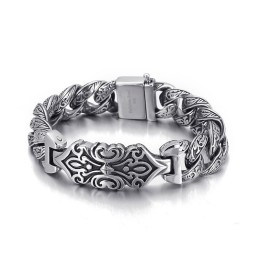 Pulseira Masculina De Titânio Com Padrão Vintage E Cruz