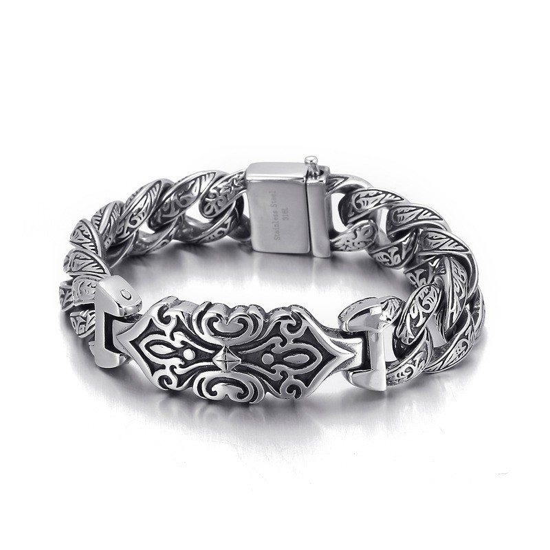 Pulseira Masculina De Titânio Com Padrão Vintage E Cruz Pulseira Masculina De Titânio Com Padrão Vintage E Cruz