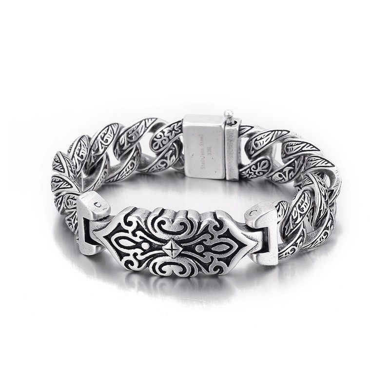 Pulseira Masculina De Titânio Com Padrão Vintage E Cruz Pulseira Masculina De Titânio Com Padrão Vintage E Cruz