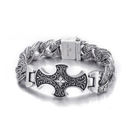 Pulseira Masculina De Titânio Com Cruz Floral Vintage