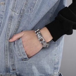 Nova Série De Joias Animal Exagerada Cabeça De Leão Titânio Pulseira De Motociclista Masculina