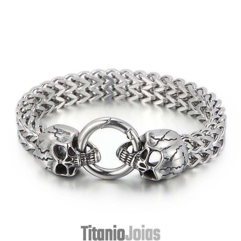 Pulseira De Titânio Com Caveira Estilosa Para Homens Pulseira De Titânio Com Caveira Estilosa Para Homens
