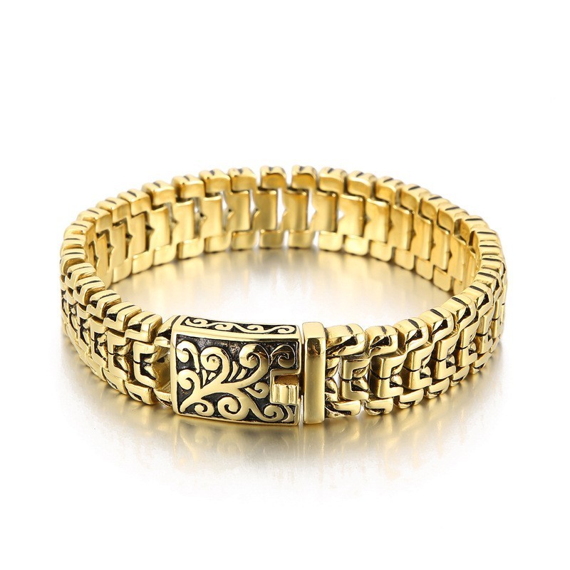 Pulseira De Titânio Masculina Com Estampa De Flor De Hip Hop Popular E Estilosa