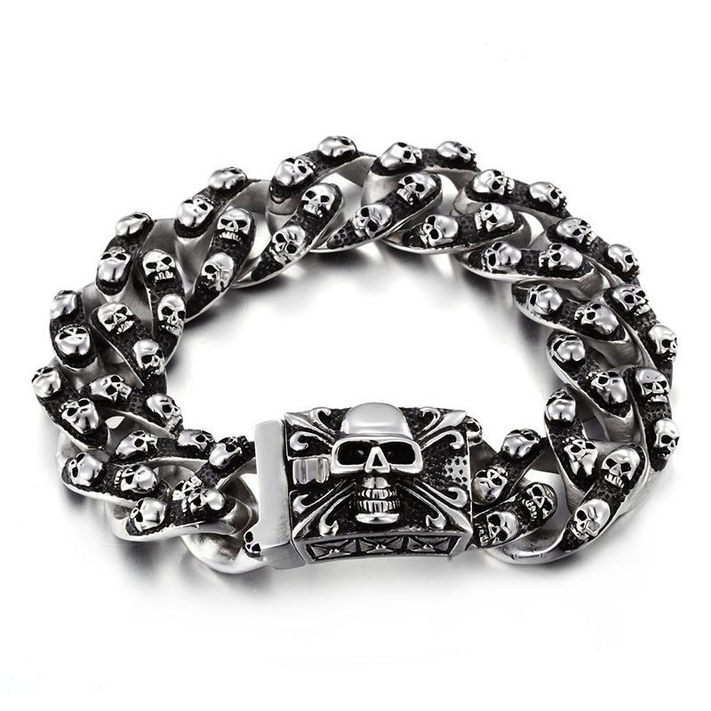 Pulseira Masculina De Titânio Com Caveira Retrô E Estilosa, Bracelete Com Cabeça De Fantasma E Acessórios Masculinos Da Tide Pulseira Masculina De Titânio Com Caveira Retrô E Estilosa, Bracelete Com Cabeça De Fantasma E Acessórios Masculinos Da Tide