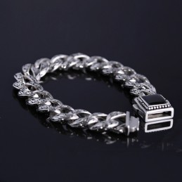 Pulseira Masculina Vintage Rosette Em Titânio Com Pedras Pretas