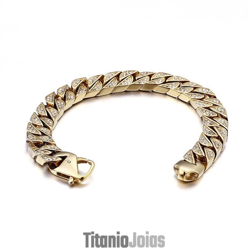Joias De Titânio Masculinas Descoladas De Hip Hop, Conjunto Completo De Diamantes, Corrente Grande De Ouro