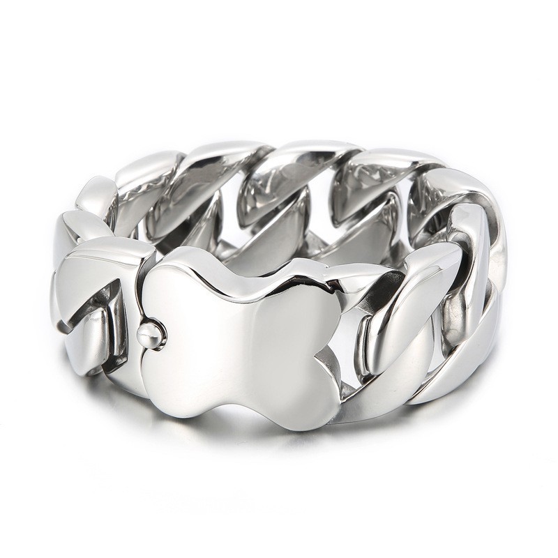 Nova Pulseira Cubana Cool Bone Insert Polida Pulseira Masculina Nova Pulseira Cubana Cool Bone Insert Polida Pulseira Masculina