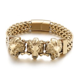 Pulseira Masculina De Titânio Com Caveira De Valentão E Cabeça De Lobo E Cabeça De Leão Em Lote Misto