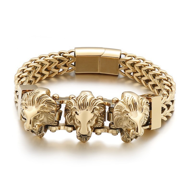 Pulseira Masculina De Titânio Com Caveira De Valentão E Cabeça De Lobo E Cabeça De Leão Em Lote Misto Pulseira Masculina De Titânio Com Caveira De Valentão E Cabeça De Lobo E Cabeça De Leão Em Lote Misto