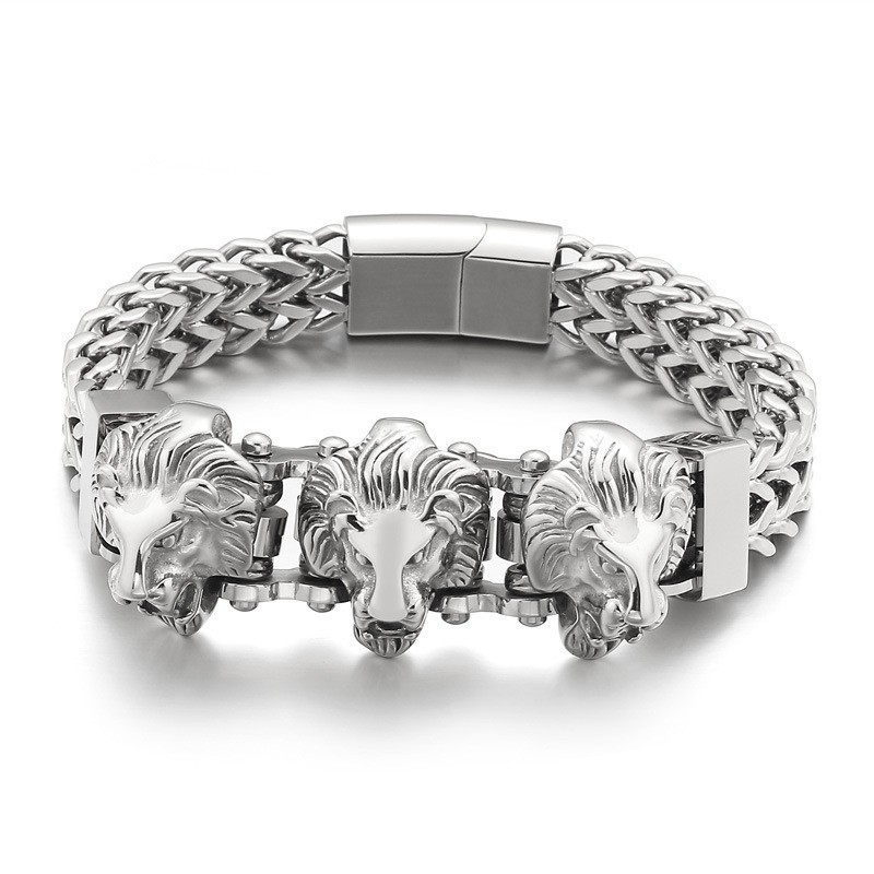 Pulseira Masculina De Titânio Com Caveira De Valentão E Cabeça De Lobo E Cabeça De Leão Em Lote Misto Pulseira Masculina De Titânio Com Caveira De Valentão E Cabeça De Lobo E Cabeça De Leão Em Lote Misto