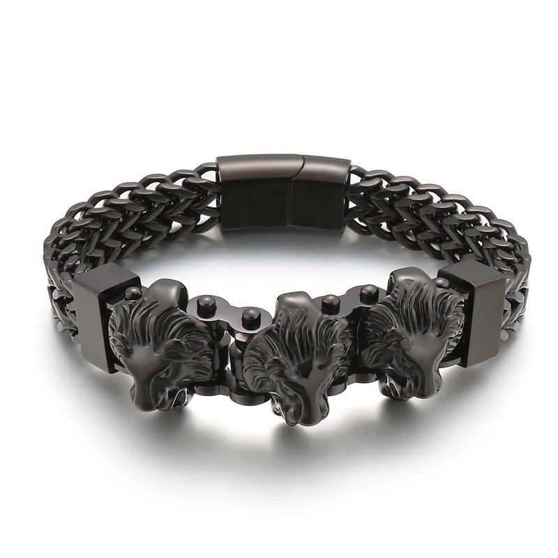 Pulseira Masculina De Titânio Com Caveira De Valentão E Cabeça De Lobo E Cabeça De Leão Em Lote Misto Pulseira Masculina De Titânio Com Caveira De Valentão E Cabeça De Lobo E Cabeça De Leão Em Lote Misto