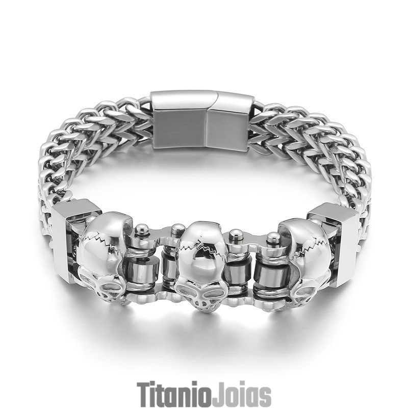Pulseira De Titânio Masculina Com Caveira Pulseira De Titânio Masculina Com Caveira