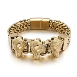 Pulseira Masculina De Titânio Wolf Head