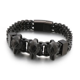 Pulseira Masculina De Titânio Wolf Head