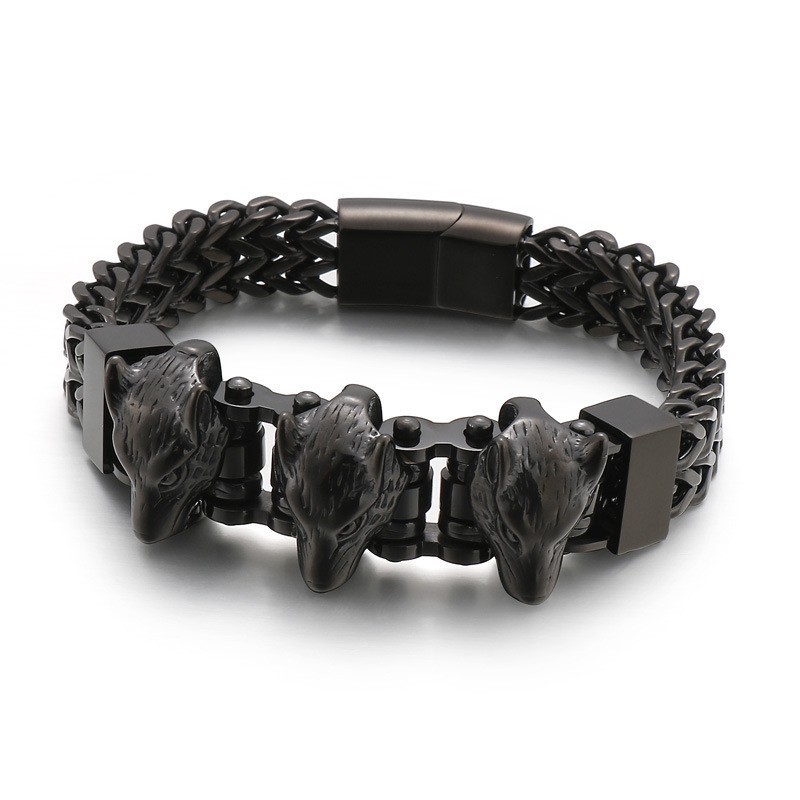 Pulseira Masculina De Titânio Wolf Head Pulseira Masculina De Titânio Wolf Head