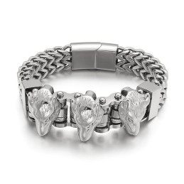 Pulseira Masculina De Titânio Wolf Head